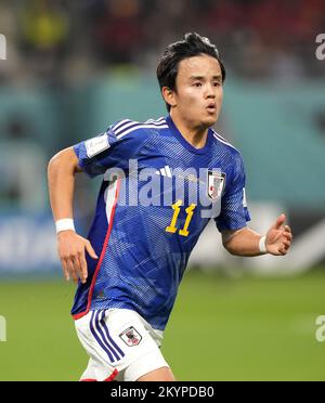 Japanische Takefusa Kubo während des FIFA-Weltmeisterschaftsspiels der Gruppe E im Khalifa International Stadium, Al Rayyan, Katar. Foto: Donnerstag, 1. Dezember 2022. Stockfoto