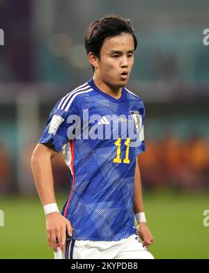 Japanische Takefusa Kubo während des FIFA-Weltmeisterschaftsspiels der Gruppe E im Khalifa International Stadium, Al Rayyan, Katar. Foto: Donnerstag, 1. Dezember 2022. Stockfoto