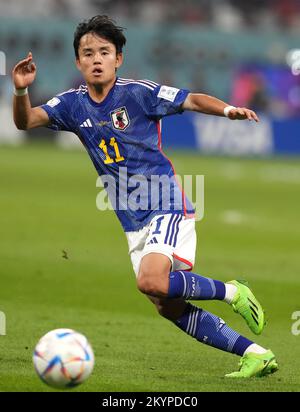 Japanische Takefusa Kubo während des FIFA-Weltmeisterschaftsspiels der Gruppe E im Khalifa International Stadium, Al Rayyan, Katar. Foto: Donnerstag, 1. Dezember 2022. Stockfoto