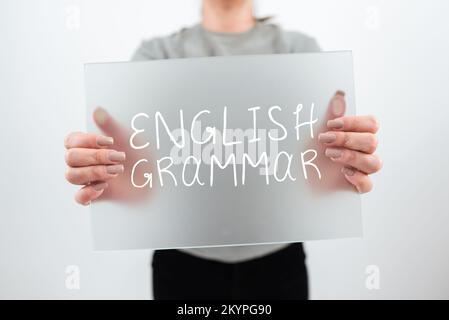 Konzeptionelle Anzeige englische Grammatik. Die Kurse zum Geschäftskonzept decken alle Ebenen der englischen Sprache und des Schreibens ab Stockfoto