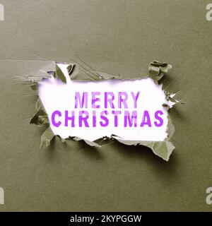 Textbeschriftung mit Frohe Weihnachten. Internet-Konzept Jahrestradition zur Feier der Geburt Jesu Christi Stockfoto