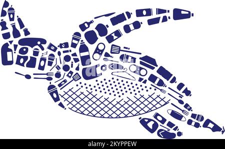 Meeresschildkröten-Illustration Enthält Marine Plastics Im Inneren Stock Vektor