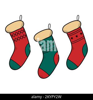Kollektion handgezeichneter Weihnachtssocken Stock Vektor
