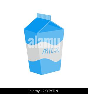 Milch in Kartonverpackung. Vektordarstellung im flachen Cartoon-Stil, isoliert auf weißem Hintergrund. Stock Vektor