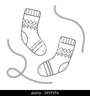 Handgezeichnete, warme, bequeme Stricksocken. Doodle-Skizzenstil. Vektordarstellung isoliert auf weißem Hintergrund. Stock Vektor