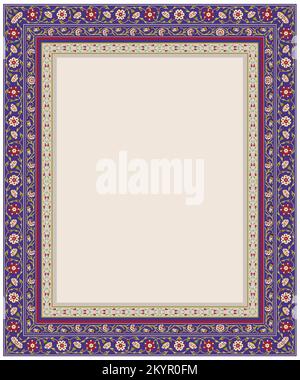 Nahtlose Rahmen mit verschiedenen skurrilen Blumenrahmen. Zentralasiatisch, Suzani-Stil. Rahmen mit Musterbürsten. Stock Vektor