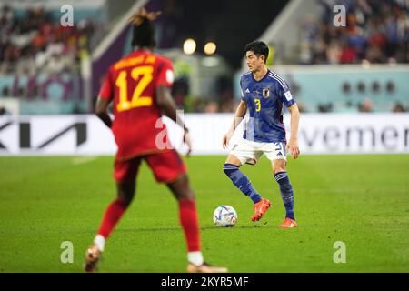 Doha, Katar. 01.. Dezember 2022. Shogo Taniguchi von Japan während des FIFA-Weltmeisterschafts-2022-Spiels Katar, Gruppe E, zwischen Japan und Spanien, spielte am 1. Dezember 2022 im Khalifa International Stadium in Doha, Katar. (Foto: Bagu Blanco/PRESSIN) Guthaben: SIPA USA/Alamy Live News Stockfoto