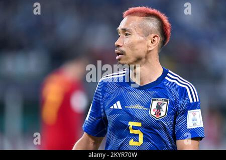 Ar Rayyan, Katar. 01.. Dezember 2022. Yuto NAGATOMO von Japan beim FIFA-Weltmeisterschaftsspiel Katar 2022 Gruppe E zwischen Japan und Spanien im Khalifa International Stadium in Ar Rayyan, Katar, am 1. Dezember 2022 (Foto: Andrew Surma/Credit: SIPA USA/Alamy Live News Stockfoto