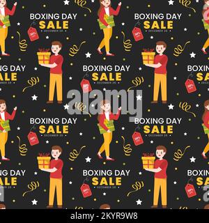 Boxing Day Sale Nahtloses Muster-Design mit Handschuh und Geschenkbox für Promotion oder Shopping auf Vorlage Hand gezeichnet Cartoon flache Illustration Stock Vektor