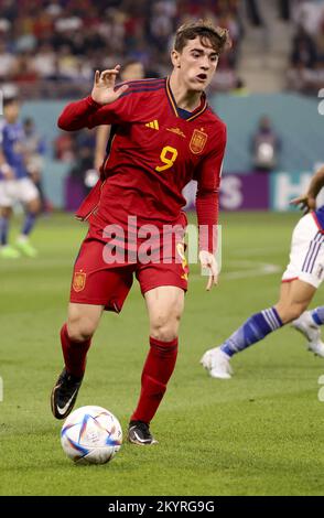 AR-Rayyan, Katar - 01./12./2022., Gavi von Spanien während der FIFA-Weltmeisterschaft 2022, Fußballspiel der Gruppe E zwischen Japan und Spanien am 1. Dezember 2022 im Khalifa International Stadium in Ar-Rayyan, Katar - Foto: Jean Catuffe/DPPI/LiveMedia Stockfoto