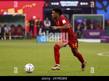 AR-Rayyan, Katar - 01/12/2022, Alejandro Balde von Spanien während der FIFA-Weltmeisterschaft 2022, Fußballspiel der Gruppe E zwischen Japan und Spanien am 1. Dezember 2022 im Khalifa International Stadium in Ar-Rayyan, Katar - Foto: Jean Catuffe/DPPI/LiveMedia Stockfoto