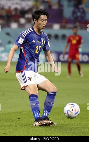 AR-Rayyan, Katar - 01./12./2022, Daichi Kamada aus Japan während der FIFA-Weltmeisterschaft 2022, Gruppe E-Fußballspiel zwischen Japan und Spanien am 1. Dezember 2022 im Khalifa International Stadium in Ar-Rayyan, Katar - Foto: Jean Catuffe/DPPI/LiveMedia Stockfoto