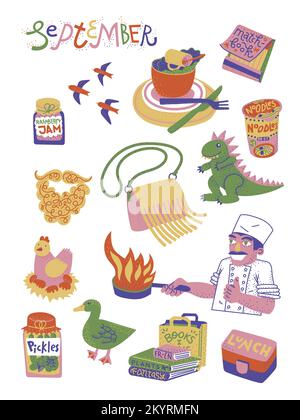 Herbstkollektion, Aufkleberset. Stock Vektor