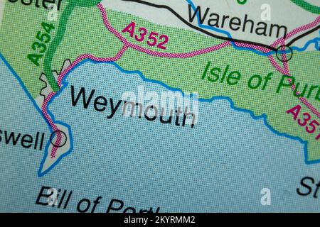 Weymouth, Vereinigtes Königreich, Atlas Karte Name der Stadt Stockfoto