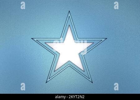 Abstrakter blauer metallischer Wandhintergrund mit Sternform, geprägter Papiersternform mit 3D-Prägung, 3D-Rendering Stockfoto