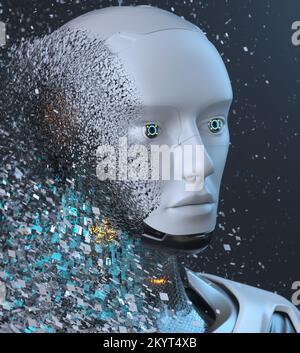 Android-Roboter offenbart Partikel. 3D Abbildung Stockfoto