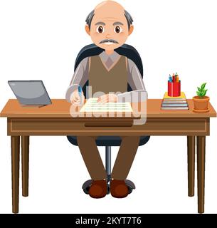 Ein alter Mann, der am Schreibtisch sitzt Stock Vektor