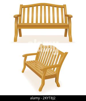 Vektordarstellung der Parkbank aus Holz isoliert auf weißem Hintergrund Stockfoto