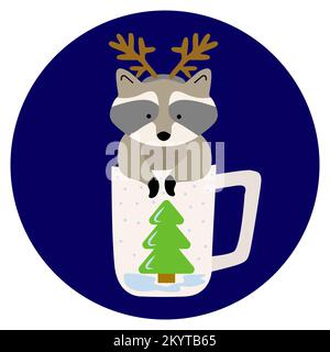 Waschbär weihnachtsbecher weihnachtsillustrierung Stock Vektor
