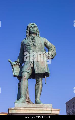 Statue des barocken Komponisten Georg Friedriech Handel in Halle Stockfoto