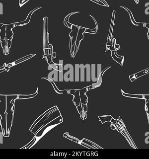 Handgezeichnete abstrakte Vektorgrafik Clipart Illustration Bo Cowboy nahtlose Musterzusammensetzung.Wild Western Designkonzept.Böhmischer Wilder Westen Stock Vektor