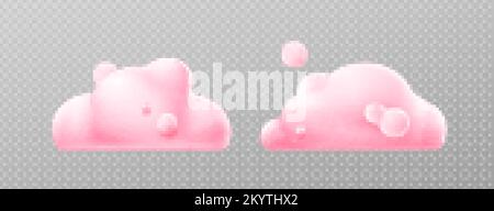 3D Render rosa Wolken, flauschige Spindrift oder Cumulus Wirbel. Fliegendes Wetter und Natur Design Elemente Ballons isoliert auf transparentem Hintergrund, illu Stock Vektor