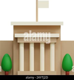3D Symbol für Bank oder Gerichtsgebäude. Architekturgebäude mit Säulen. Online-Banking, Audit der Finanzabteilung, Finanzamt, Transaktionen, Austausch Stock Vektor
