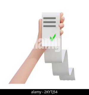 3D Quittung mit Papierquittung zum Einkaufen im Geschäft. Rechnungsabrechnung für Aufwendungen im Rahmen eines kreativen Lösungskonzepts. Vektordarstellung isoliert Stock Vektor