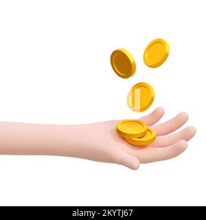 3D mit fliegenden Goldmünzen realistische Ergebnisse erzielen. Vektordarstellung Stock Vektor