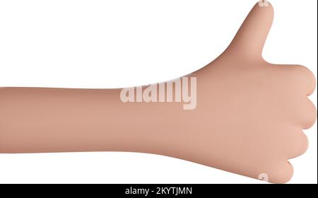 3D Zeichentrickhand mit Daumensucher oben, okay, ja, Geste. Vektordarstellung isoliert auf weißem transparentem Hintergrund Stock Vektor