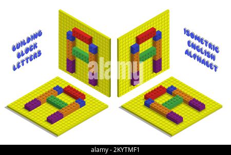 Isometrische Spielsteine des Buchstabens A. Brief aus Bausteinen für Kinder, Poster und Spiele. ABC-Typographie. Realistischer 3D-Vektor auf weißem Hintergrund isoliert Stock Vektor