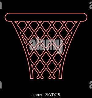 Neon Basketball Korb Streetball Netzkorb Symbolrot Vektor Abbildung flaches Licht Stock Vektor