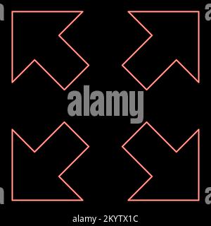 Neon vier Pfeile, die von der Mitte aus in verschiedene Richtungen zeigen Symbolroter Farbvektor Abbildung Bild flaches Licht Stock Vektor