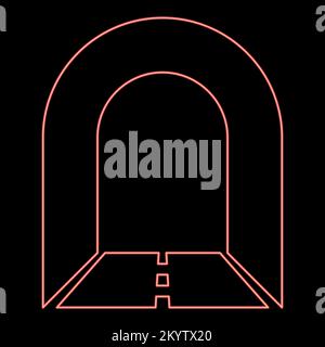 Neon-U-Bahn-Tunnel mit Straße für Auto in Symbolfarbe Vektor Abbildung flaches Licht Stock Vektor