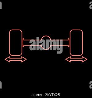 Neon feste Autoräder Computer Radwuchtmaschine Symbolrot Vektordarstellung Bild flache Leuchte Stock Vektor