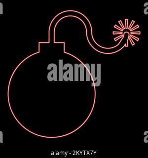 Neonbomben-explosive militärische anicente Zeitbombenwaffe mit Feuer-Funken-Konzept Werbung Boom Symbolrot Vektor-Illustration flacher Stil Stock Vektor