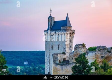 Chinon liegt im Herzen des Val de Loire, Frankreich. Bekannt für seine Weine sowie seine Burg, die Château de Chinon und die historische Stadt. Ch Stockfoto