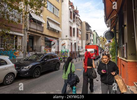 Kadife farbenfrohe Häuser. Kadife Street Kadikoy, Istanbul Türkei Stockfoto