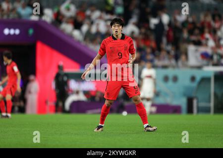 Al-Rayyan, Katar. 02.. Dezember 2022. 2.. Dezember 2022; Education City Stadium, Al Rayyan, Katar; FIFA Fußball-Weltmeisterschaft, Südkorea gegen Portugal; Cho GUE-Sung von Südkorea Credit: Action Plus Sports Images/Alamy Live News Stockfoto