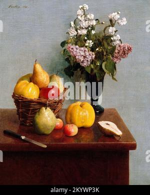 Still Life with Flowers and Fruit von Henri Fantin-Latour (1836-1904), Öl auf Leinwand, 1866 Stockfoto