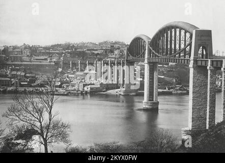 Oldtimer-Foto - 1890 - Royal Albert Bridge, Brunel, Salzwasser, Cornwall Stockfoto