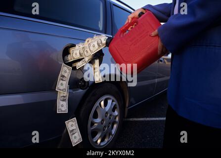 Der Gaspreis geht aus dieser Welt, frustrierend und wahnsinnig, Geld zu verlieren, während die Gasunternehmen ihren Reichtum genießen Stockfoto