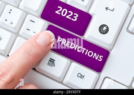 Text mit Inspiration 2023-Vorhersagen. Ein Wort für eine Liste von Dingen, von denen du denkst, dass sie ohne Beweise passieren werden Stockfoto