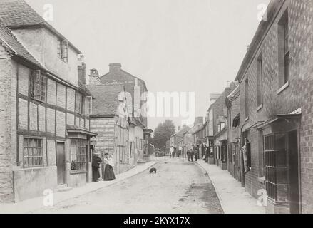 Oldtimer-Foto - 1899 - Timber Houses in der High Street, Bidford-upon-Avon, Warwickshire Stockfoto