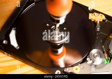 Nahaufnahme der Festplatte von oben Stockfoto