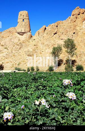 Ein Wachturm im Kakrak-Tal zwischen den Seen Bamyan (Bamiyan) und Band e Amir in Zentralafghanistan. Stockfoto