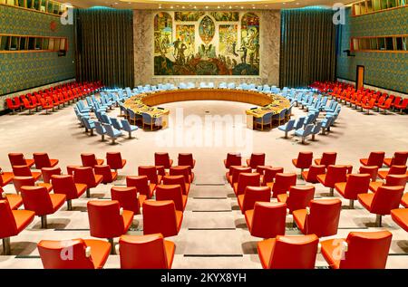 New York. Manhattan. Vereinigte Staaten. Sitz der Vereinten Nationen. Sicherheitsratskammer Stockfoto