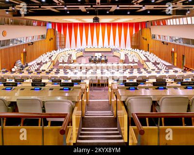 New York. Manhattan. Vereinigte Staaten. Sitz der Vereinten Nationen. Kammer des Wirtschafts- und Sozialrates (ECOSOC) Stockfoto