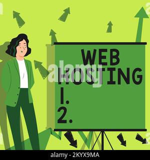 Handschriftliches Schild Web Hosting. Geschäftsidee die Bereitstellung von Speicherplatz und Zugriff für Websites Stockfoto