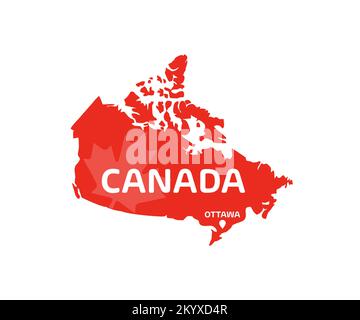 Kanadische Kartensilhouette mit großformatigem Ottawa-Logo. Hochwertige Karte von Kanada mit Grenzen der Regionen oder Countys Weltkarte, Infografik. Stock Vektor